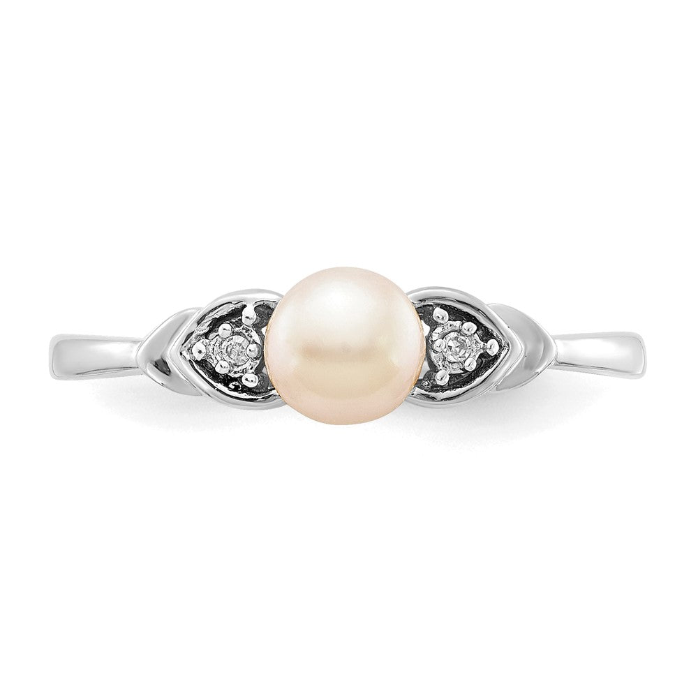 14K Weißgold Ring mit Süßwasser-Zuchtperle und echtem Diamant