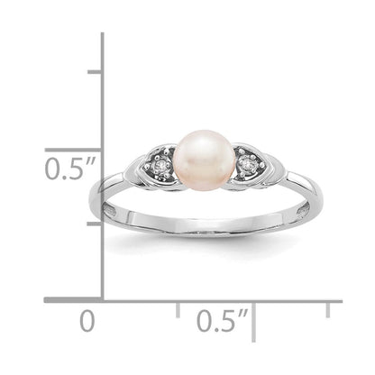 14K Weißgold Ring mit Süßwasser-Zuchtperle und echtem Diamant