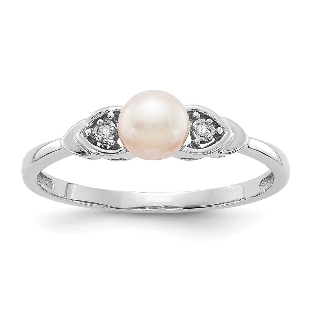 14K Weißgold Ring mit Süßwasser-Zuchtperle und echtem Diamant
