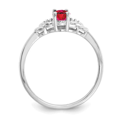 14K Weißgold Ring mit Rubin und echtem Diamant