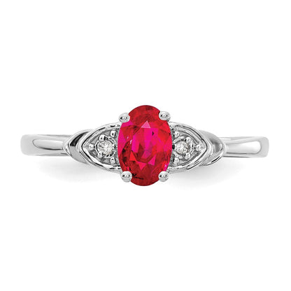 14K Weißgold Ring mit Rubin und echtem Diamant