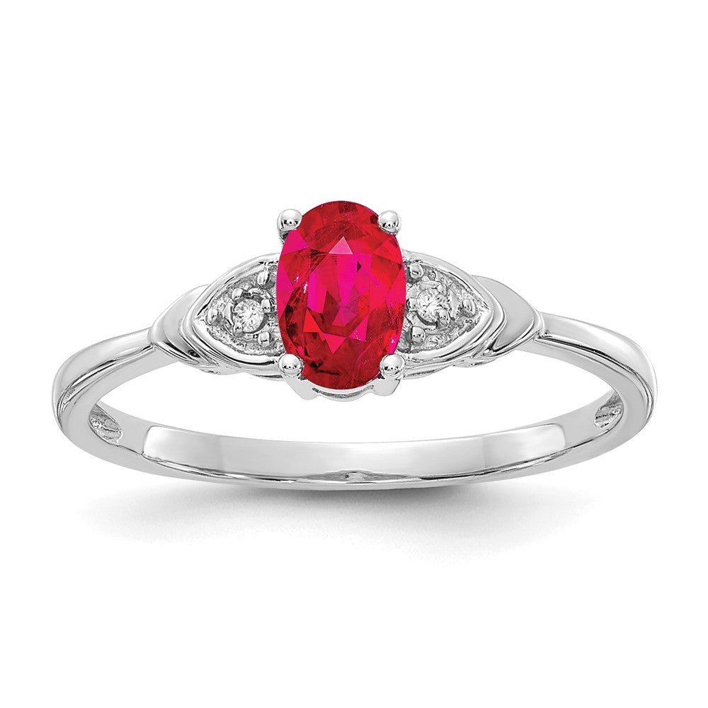14K Weißgold Ring mit Rubin und echtem Diamant