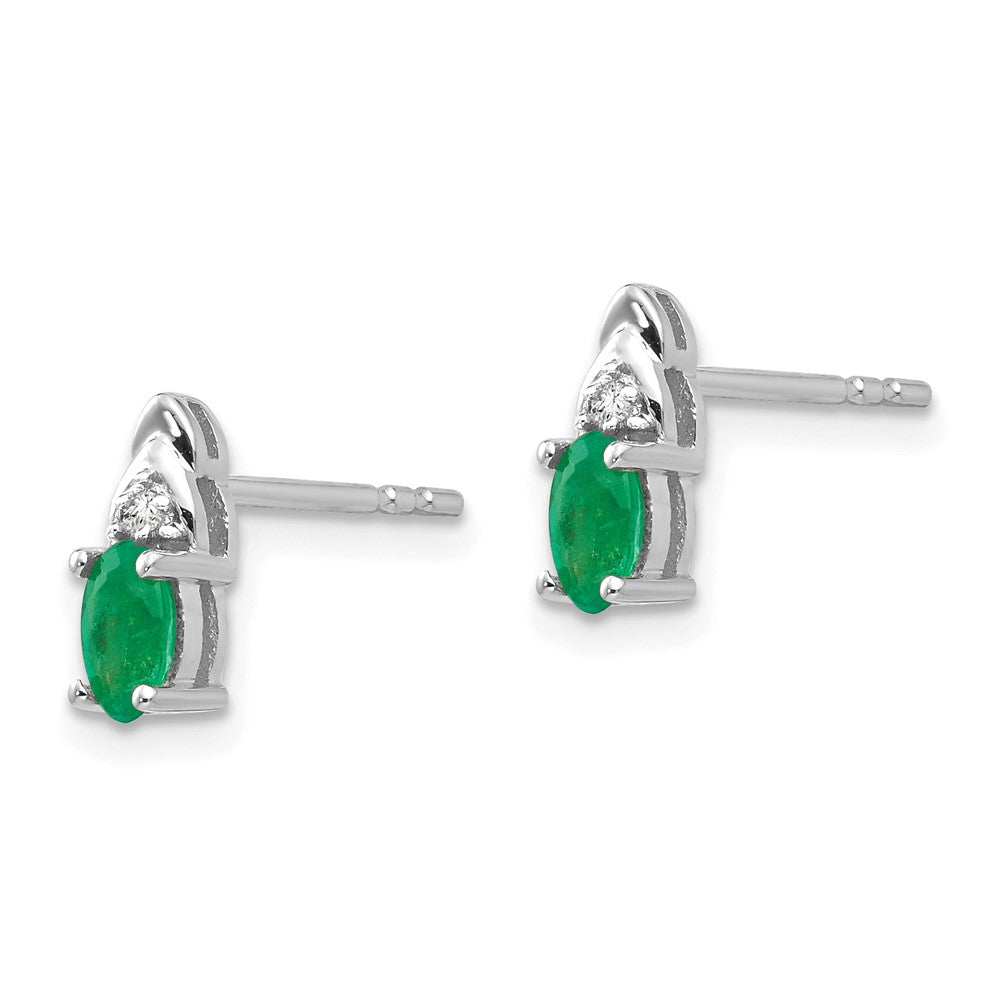 14K Weißgold Smaragd- und Diamant-Ohrstecker