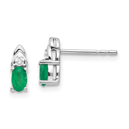 14K Weißgold Smaragd- und Diamant-Ohrstecker