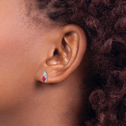 14K Weißgold Rubin-Diamant-Ohrringe