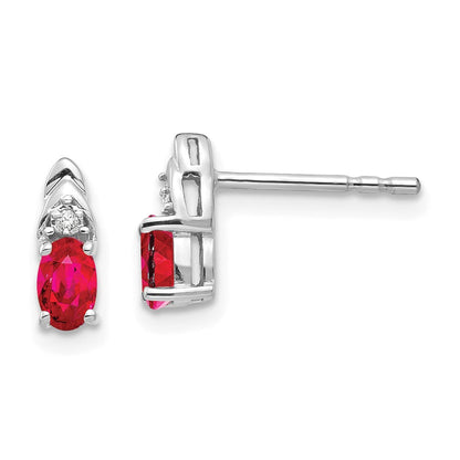 14K Weißgold Rubin-Diamant-Ohrringe