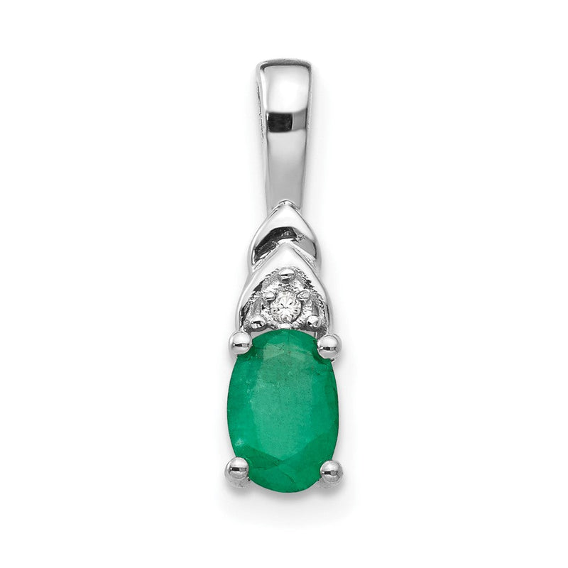 14K Weißgold Anhänger mit Smaragd und Diamant