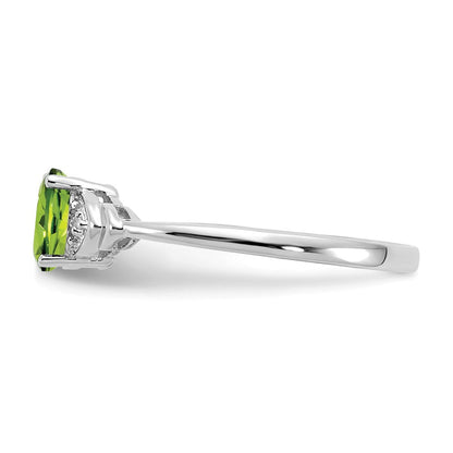 14K Weißgold Ring mit Peridot und echten Diamanten
