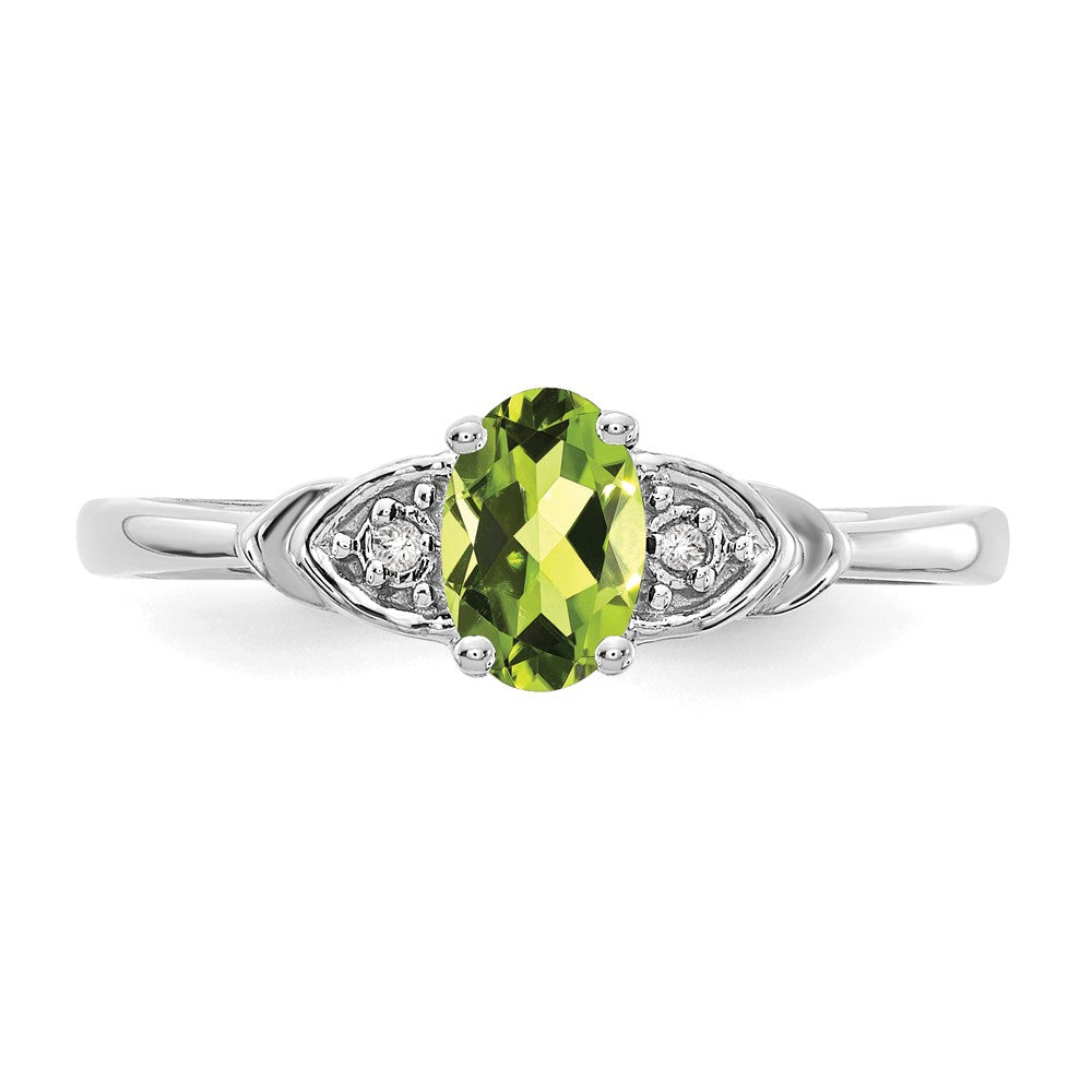 14K Weißgold Ring mit Peridot und echten Diamanten