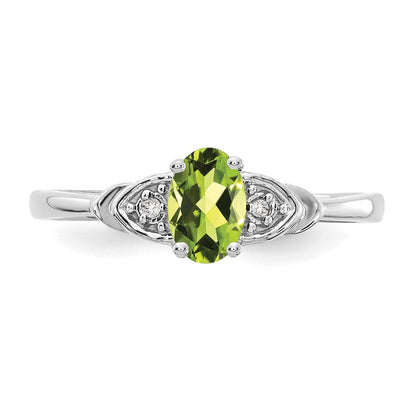 14K Weißgold Ring mit Peridot und echten Diamanten