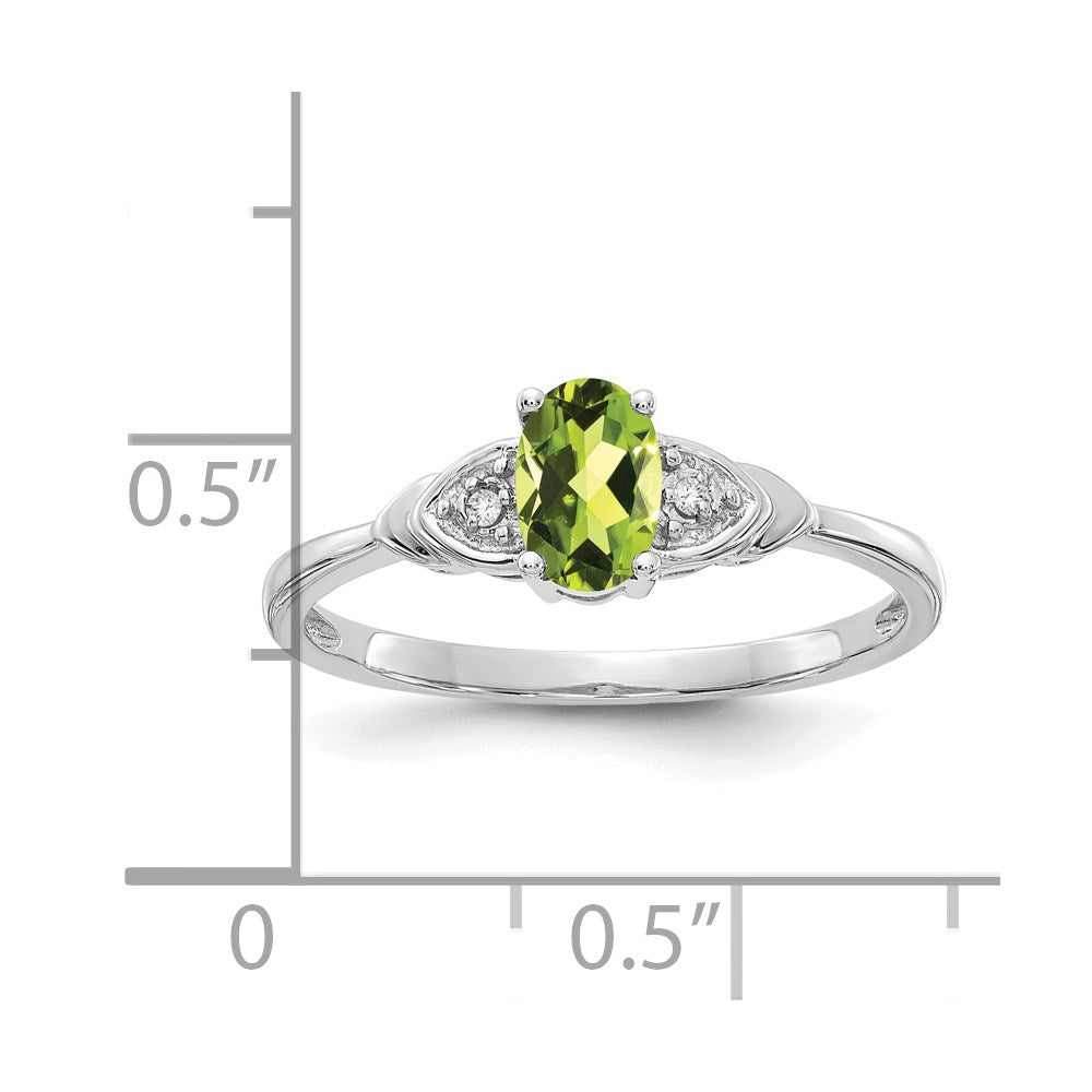 14K Weißgold Ring mit Peridot und echten Diamanten