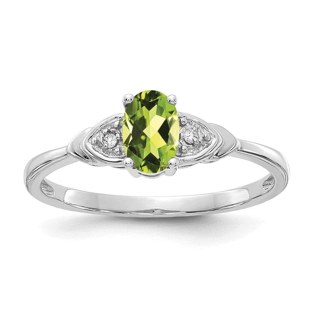 14K Weißgold Ring mit Peridot und echten Diamanten