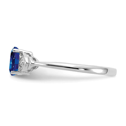 14K Weißgold Ring mit Saphir und echten Diamanten