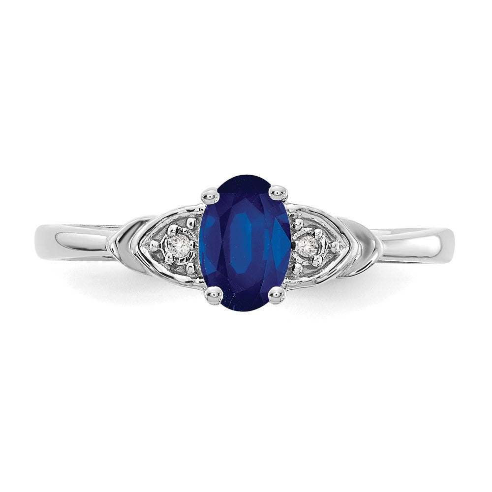 14K Weißgold Ring mit Saphir und echten Diamanten