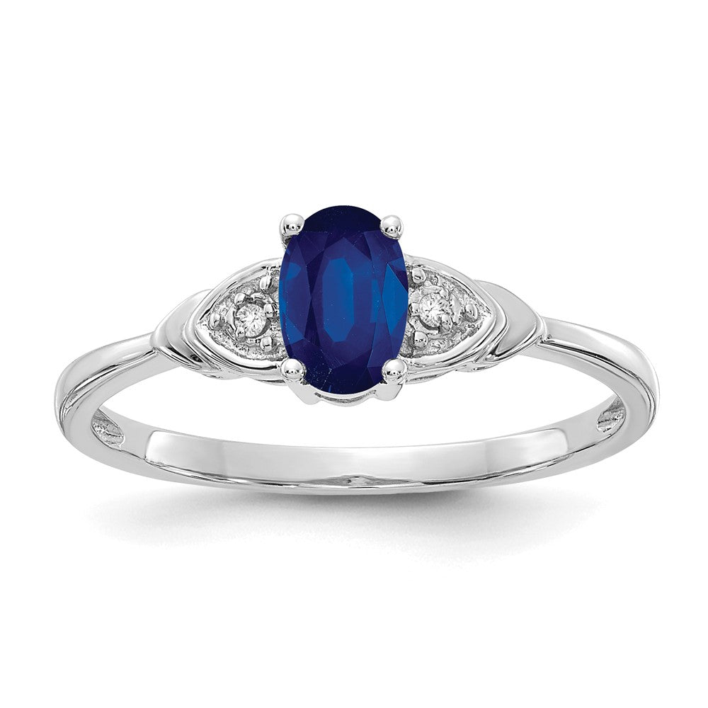 14K Weißgold Ring mit Saphir und echten Diamanten