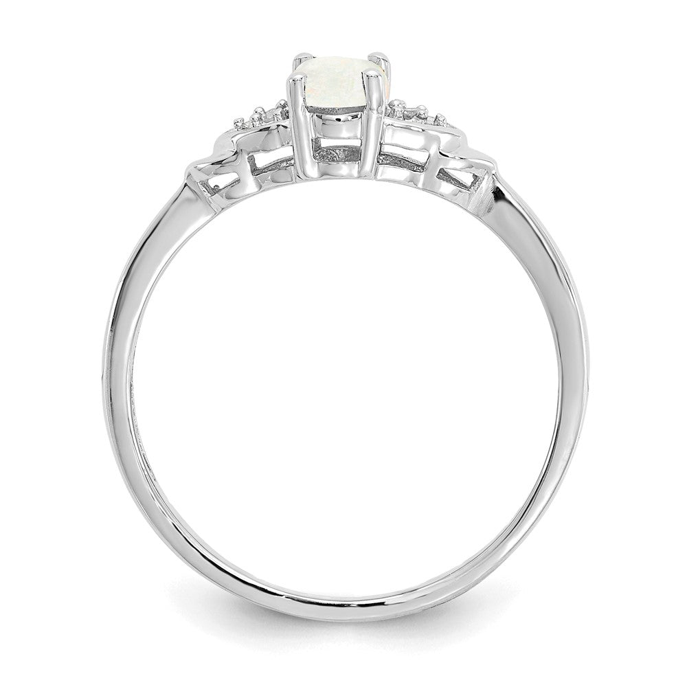 14K Weißgold Ring mit Opal und echten Diamanten