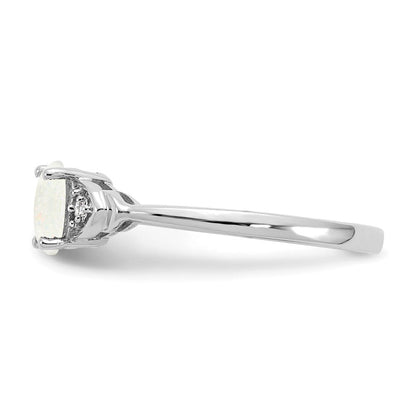14K Weißgold Ring mit Opal und echten Diamanten