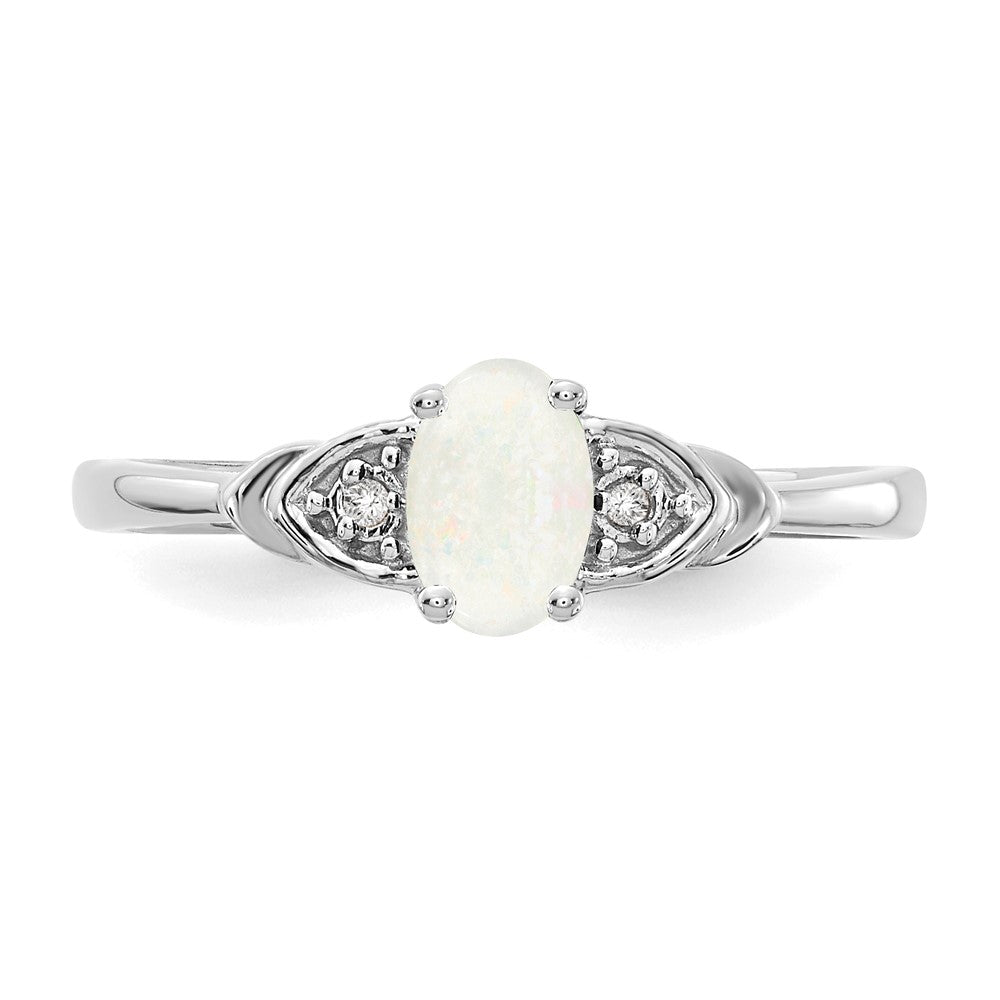 14K Weißgold Ring mit Opal und echten Diamanten