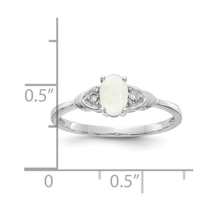 14K Weißgold Ring mit Opal und echten Diamanten