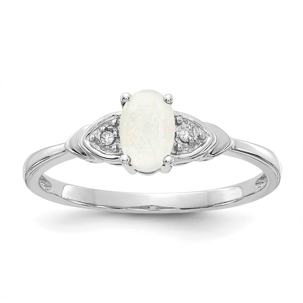14K Weißgold Ring mit Opal und echten Diamanten