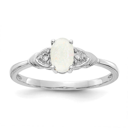14K Weißgold Ring mit Opal und echten Diamanten