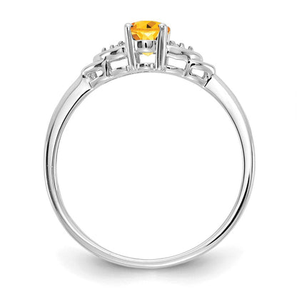 14K Weißgold Ring mit Citrin und echten Diamanten