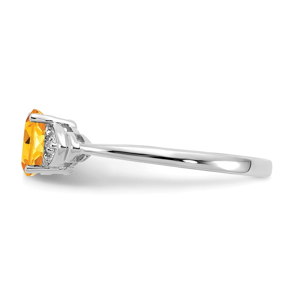 14K Weißgold Ring mit Citrin und echten Diamanten