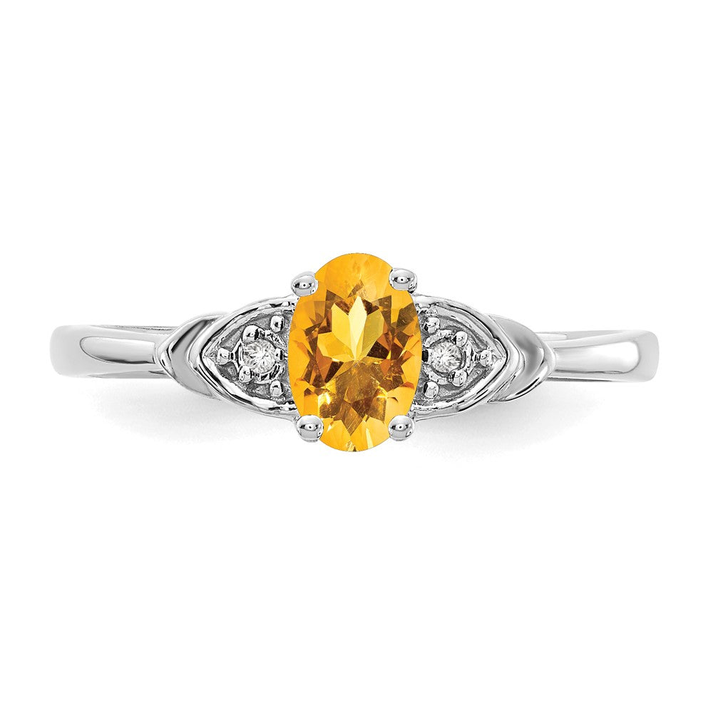 14K Weißgold Ring mit Citrin und echten Diamanten