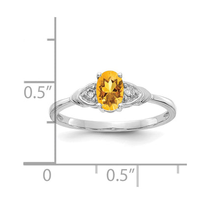 14K Weißgold Ring mit Citrin und echten Diamanten