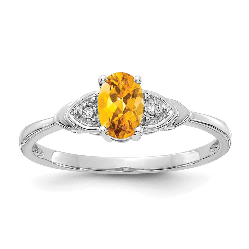 14K Weißgold Ring mit Citrin und echten Diamanten