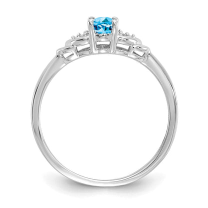 14K Weißgold Ring mit Blautopas und echten Diamanten