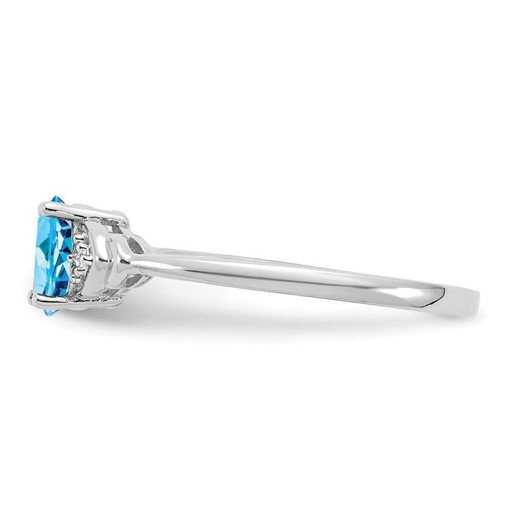14K Weißgold Ring mit Blautopas und echten Diamanten