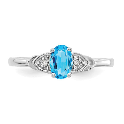 14K Weißgold Ring mit Blautopas und echten Diamanten