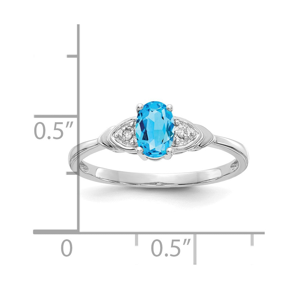 14K Weißgold Ring mit Blautopas und echten Diamanten