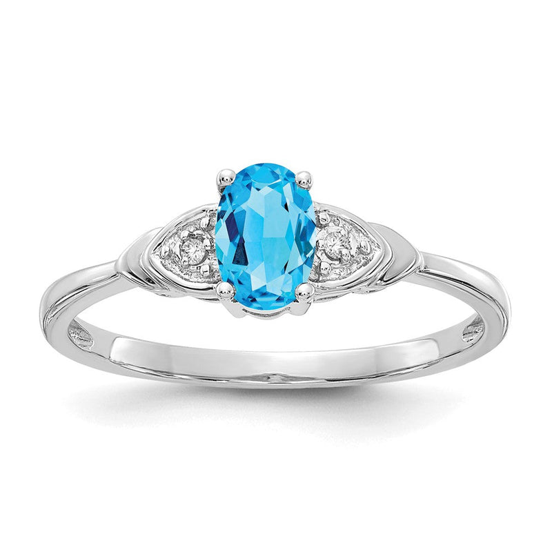 14K Weißgold-Ring mit blauem Topas und Diamanten