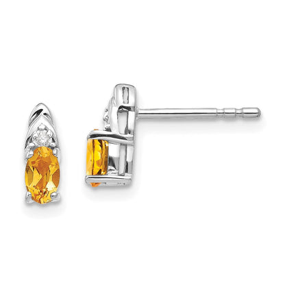 14K Weißgold Ohrringe mit Citrin und Diamant