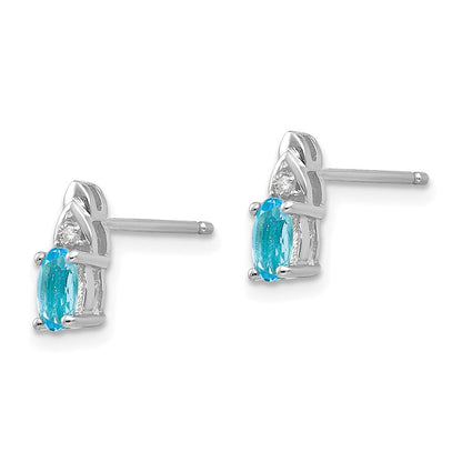 14K Weißgold Ohrringe mit Blautopas und Diamant