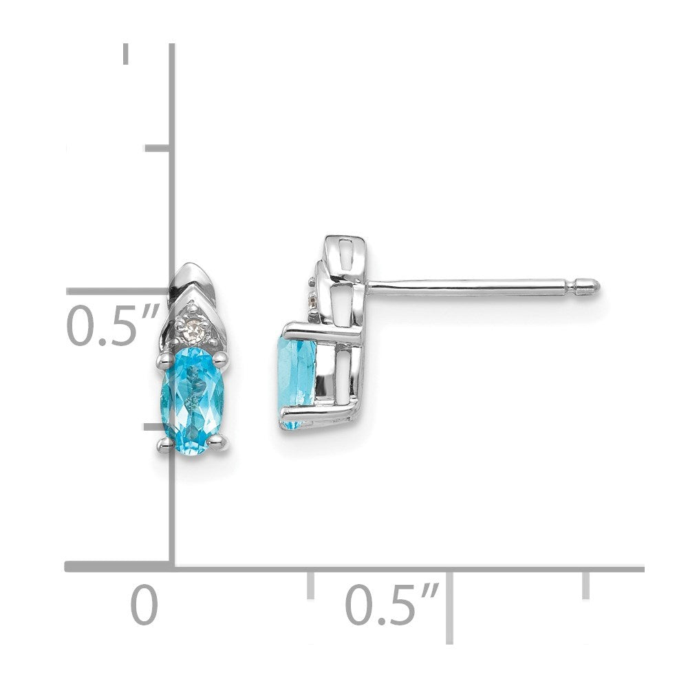 14K Weißgold Ohrringe mit Blautopas und Diamant