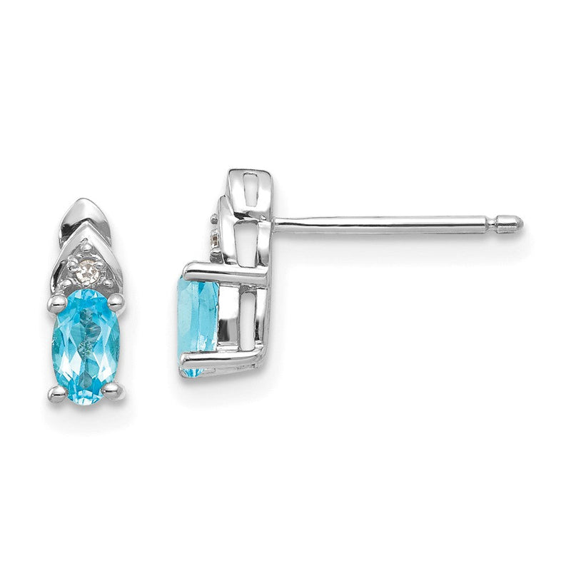 14K Weißgold Ohrringe mit Blautopas und Diamant