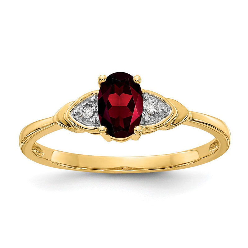 14K Gelbgold Ring mit Granat und echtem Diamant