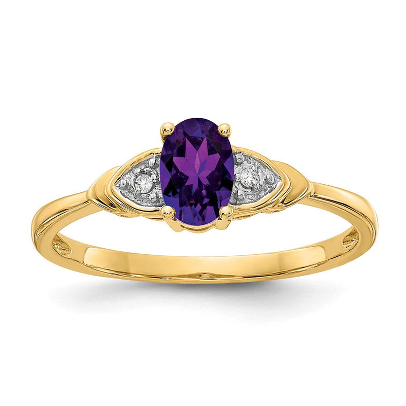 14K Gelbgold Ring mit Amethyst und echten Diamanten