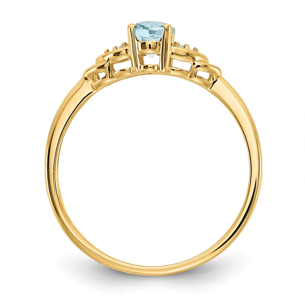 14K Gelbgold Ring mit Aquamarin und echten Diamanten