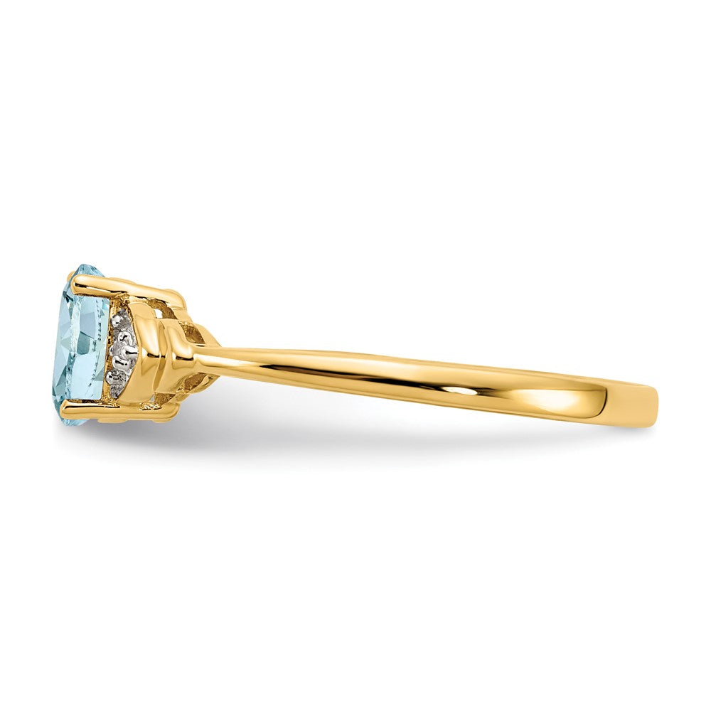 14K Gelbgold Ring mit Aquamarin und echten Diamanten