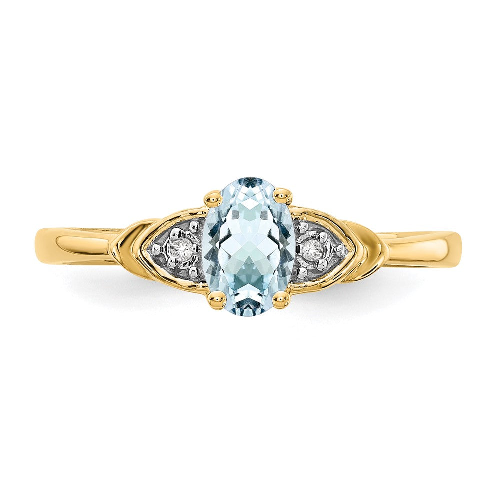 14K Gelbgold Ring mit Aquamarin und echten Diamanten