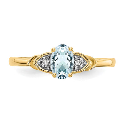 14K Gelbgold Ring mit Aquamarin und echten Diamanten