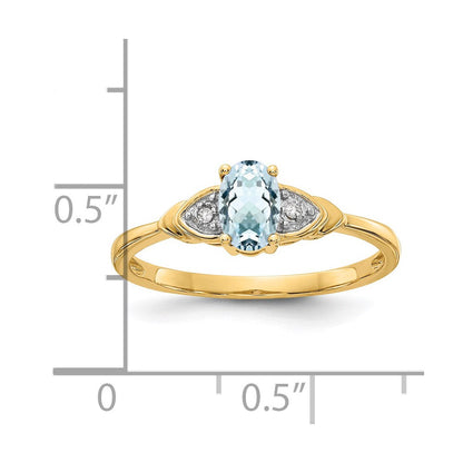 14K Gelbgold Ring mit Aquamarin und echten Diamanten