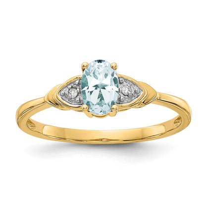 14K Gelbgold Ring mit Aquamarin und echten Diamanten
