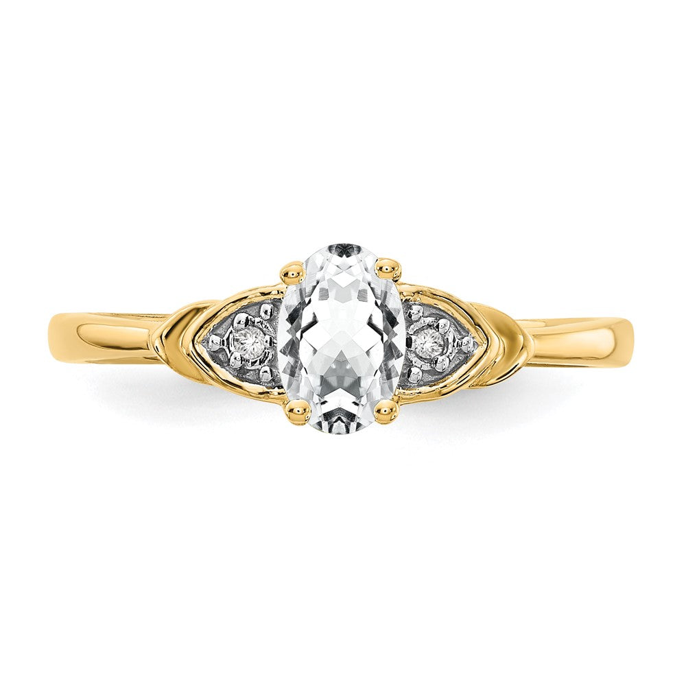 14K Gelbgold Weiß Topas und Diamant Ring