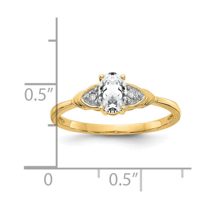 14K Gelbgold Weiß Topas und Diamant Ring
