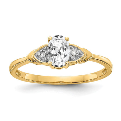 14K Gelbgold Weiß Topas und Diamant Ring
